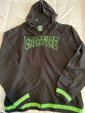 Men’s Black Zip-Up Hoodie with Green Logo